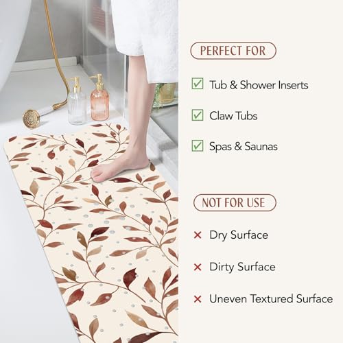 SHUCHING Brown Bath Mat for Tub Non Slip-40x16 Inch, Leaves | Bathtub Mat for Elderly Mold Free, Long Shower Mat for Inside Shower with Suction Cup, Machine Washable - color: Yellow Leaves