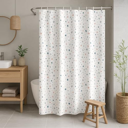 Waterproof Shower Curtain 72x72 – Fabric Bathroom Curtain with Weighted Hem & Rustproof Grommets – Washable Speckled Design with 12 Hooks – Decorative Polyester Shower Curtain for Bathroom