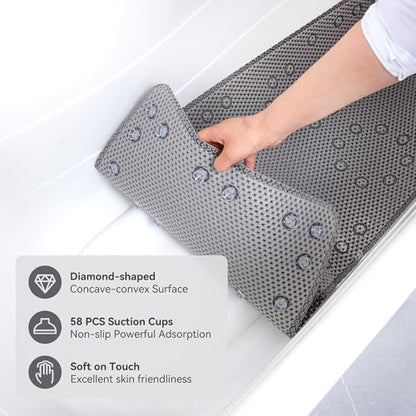 Bathtub Mat Non Slip, Soft Foam Bath Mat for Tub, Bathtub Mat with Drain Holes, Suction Cups Shower Mat (Gray, 36''X17'') - color: Gray