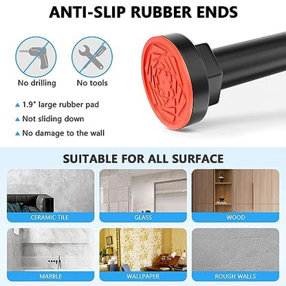 Shower Curtain Rod 27-79 Inches, Adjustable Tension Shower Rod No Drilling, No Slip, Spring Tension Curtain Rod for Bathroom Kitchen Closet Windows - Black - color: Black
