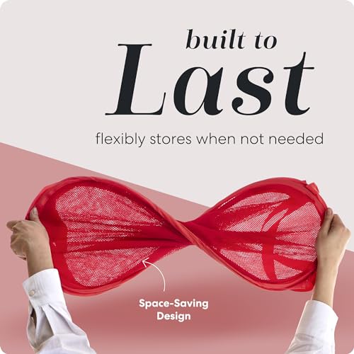 Handy Laundry Collapsible Mesh Pop Up Laundry Hamper with Side Pocket – Breathable, Space-Saving, Durable Basket for Clothes, Toys, Travel & Storage, 14 x 13 x 24 in, Red - color: Red