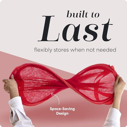Handy Laundry Collapsible Mesh Pop Up Laundry Hamper with Side Pocket – Breathable, Space-Saving, Durable Basket for Clothes, Toys, Travel & Storage, 14 x 13 x 24 in, Red - color: Red