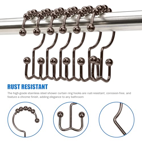 24er Pack Shower Curtain Hooks Rings, Rust Resistant Metal Double Glide Shower Hooks Rings for Bathroom Shower Rods Curtains, Stainless Steel Curtain Hooks (Brown) - color: Brown