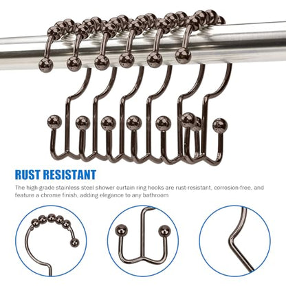 24er Pack Shower Curtain Hooks Rings, Rust Resistant Metal Double Glide Shower Hooks Rings for Bathroom Shower Rods Curtains, Stainless Steel Curtain Hooks (Brown) - color: Brown