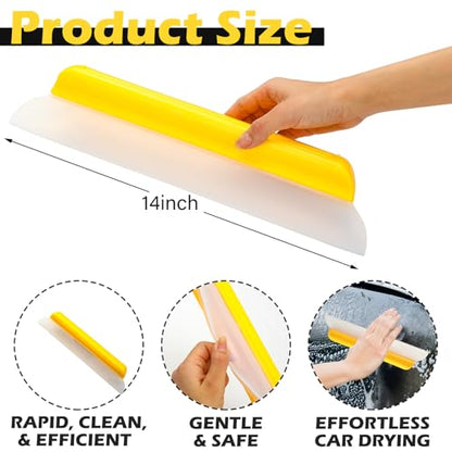 2 Pack 14 Inch Car Drying Squeegee Yellow Longer Silicone Water Squeegee Window Shower Blade Automotive Squeegees Flexible Auto T-bar Rubber Squeegees for Car Windshield Glass Bathroom Wash Tool - color: Yellow