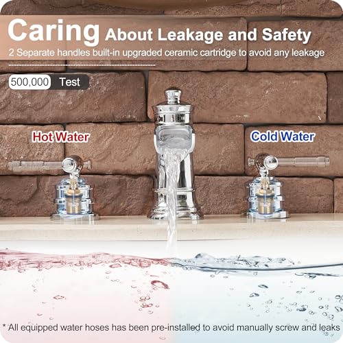 Chrome Widespread Waterfall Bathroom Faucet, Brass 3 Hole Bathroom Sink Faucet 4-16 Inch, 2 Handles with Supply Hose & Overflow Pop-Up Drain for Modern - color: Chrome - Fashion