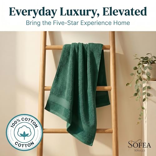 Sofea Hand Towels 6 Pack (16 x 28 Inches) 100% Cotton Bathroom Towels, Soft Absorbent Quick Dry Hand Towels for Bathroom Kitchen - color: Forest Green