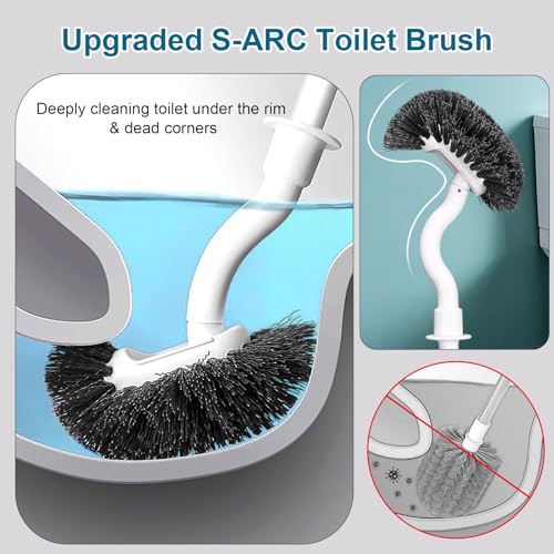 Toilet Bowl Brush and Holder 3 Pack Sturdy Plastic Long Handled Toilet Brushes for Bathroom with Ventilated Base Easy to Assemble for Deep Cleaning (White 3) - color: White 3