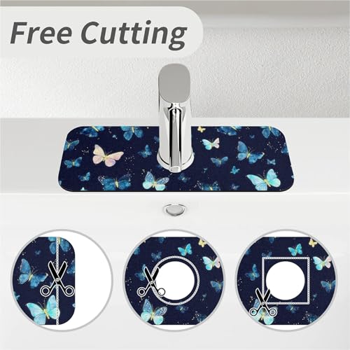 Kitchen Sink Splash Guard，Luminous Butterfly-1 Faucet Mat Sink Gadgets-Super Absorbent Fast Drying Mat Drip Catcher for Kitchen, Bathroom,Sink Mat, Dish Drying Mat, Bathroom(15" X 5.5" ) - color: Luminous Butterfly-1