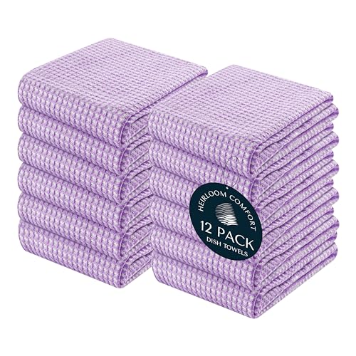 12 Pack Dual Tone Waffle Weave Kitchen Towels, 16x26 Inch, 100% Cotton, Reversible, Super Absorbent, Quick Dry, Durable Dishcloth Set, Soft Hand Towels for Cleaning, Lavender - color: Lavender, size: 16 x 26 - Pack of 12
