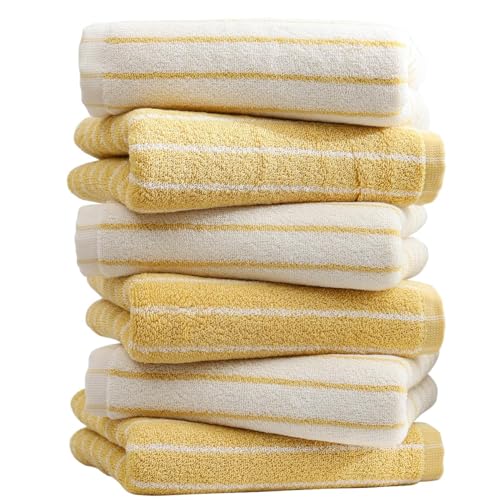 6-Pack Stripe 100% Cotton Hand Towels, Vintage Bathroom Decor, Ultra-Absorbent & Quick-Drying Face & Hand Towel for Adults Kids, Yellow and White Stripe - color: Yellow