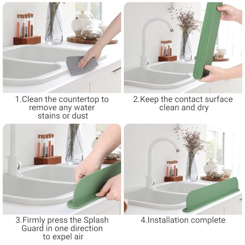 19.3 inch Silicone Sink Splash Guard, Splash Guard for Kitchen Sink Area, Backsplash Protector for Kitchen Countertop & Bathroom Bathtub with Non-Slip Strong Suction, Sage Green - color: Sage Green