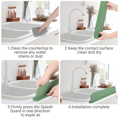 19.3 inch Silicone Sink Splash Guard, Splash Guard for Kitchen Sink Area, Backsplash Protector for Kitchen Countertop & Bathroom Bathtub with Non-Slip Strong Suction, Sage Green - color: Sage Green