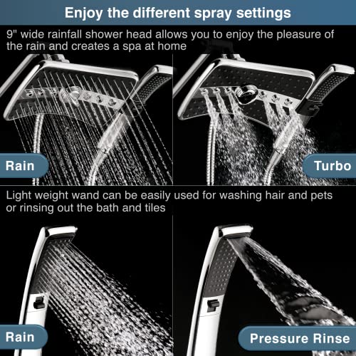 BRIGHT SHOWERS High Pressure Dual Shower Head Combo, Handheld Showerhead Rainfall Shower Head Combo with Black Face, 60 Inch Long Stainless Steel Shower Hose, Chrome - color: Chrome, size: 2.5 Gallon Per Minute