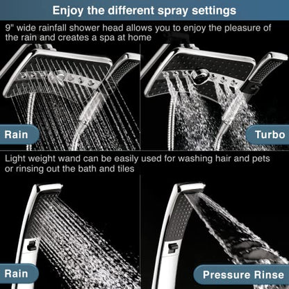 BRIGHT SHOWERS High Pressure Dual Shower Head Combo, Handheld Showerhead Rainfall Shower Head Combo with Black Face, 60 Inch Long Stainless Steel Shower Hose, Chrome - color: Chrome, size: 2.5 Gallon Per Minute