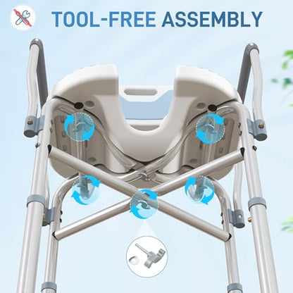 HOMCOM Padded Shower Chair with Arms and Back for Seniors, Light Blue | HDPE, Adjustable Height, Anti-slip, Tool-Free Assembly, Bath Seat, Shower Bench, for Disabled