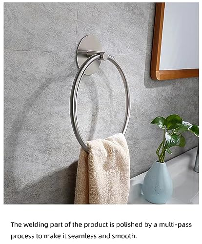 Towel Ring Self Adhesive No Drill Hand Modern Towel Holder for Bathroom SUS 304 Stainless Steel Brushed Nickel(Silvery) - color: Round Silver