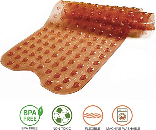 Tree Bud Bathtub Mats for Shower Tub Non-Slip Bath Mat 39 x 16 Inch Extra Long Shower Mat, Bath Tub Mat for Bathroom with Machine Washable, BPA Free for Kids (Clear Brown) - color: Clear Brown