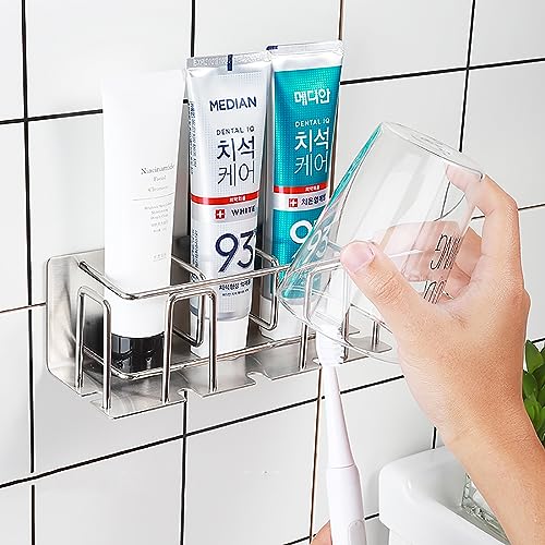 HANZE Toothbrush and Toothpaste Holder Wall Mounted – Space-Saving Bathroom Organizer (Black) - color: 4 Person - Black