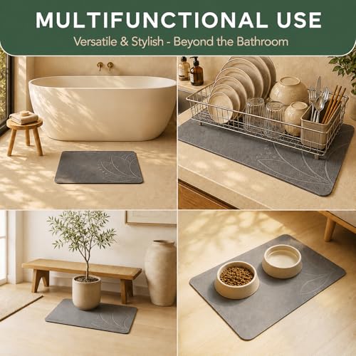 Stone Bath Mat, Diatomaceous Earth, Quick Dry - West Lotus | Non-Slip, Stone Bath Mats for Bathroom, Diatomite, 23.6"x15.4", Luxury Bath Mat - color: West Lotus