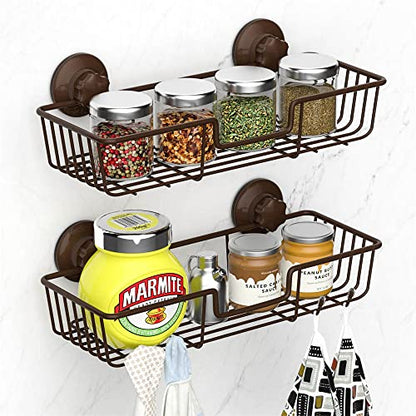 SANNO Suction Cup Shower Caddy Bathroom Caddies Storage Combo Organizer, No Damage Suction Cup,Rustproof Wire Basket for Kitchen & Bathroom, Bronze,pack of 2 - color: bronze-2pack