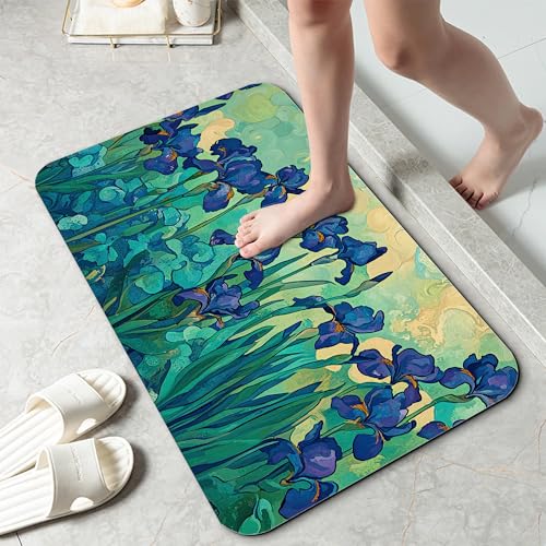 Bathroom Rug 29.5"x17", Retro Purple Flowers Bath Mat with Non-Slip Rubber Backing, Quick-Drying Absorbent Thin Floor Mat for Bathroom, Shower, Sink, or Kitchen - color: Retro Purple Flowers
