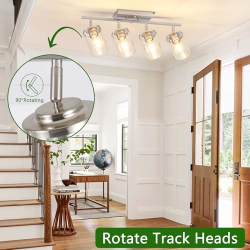 FadimiKoo 4-Lights Brushed Nickel Kitchen Lighting Fixtures Ceiling, Black Semi Flush Mount Ceiling Light with Clear Glass Shades, Adjustable Close to Ceiling Lamp for Dining Room Hallway Bedroom - color: Brushed Nickel, size: 4-Lights