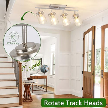 FadimiKoo 4-Lights Brushed Nickel Kitchen Lighting Fixtures Ceiling, Black Semi Flush Mount Ceiling Light with Clear Glass Shades, Adjustable Close to Ceiling Lamp for Dining Room Hallway Bedroom - color: Brushed Nickel, size: 4-Lights