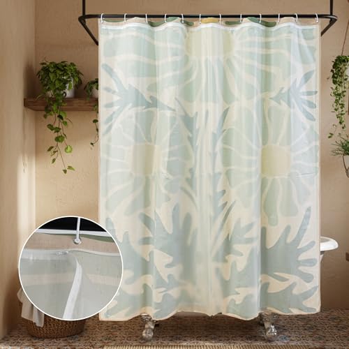 Retro Daisy Linen Boho Shower Curtain Set with Liner,72" Wx72 L | Double Layer Shower Curtain Waterproof Fabric with Zippered Removable PEVA Liner,Boho Shower Curtain for Bathroom,Free Hooks - color: Daisy