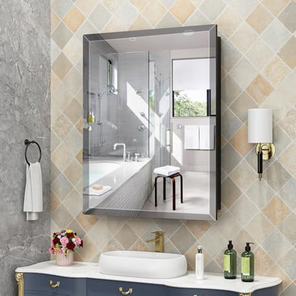 24X30 Inches Medicine Cabinet, Wall Mounted Bathroom Cabinet wirh Beveled Mirror, Recessed or Surface Medicine Cabinet with Storage - size: 24X30 IN