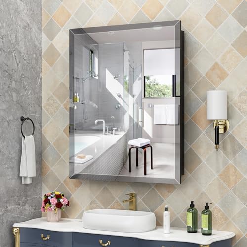 24X30 Inches Medicine Cabinet, Wall Mounted Bathroom Cabinet wirh Beveled Mirror, Recessed or Surface Medicine Cabinet with Storage - size: 24X30 IN