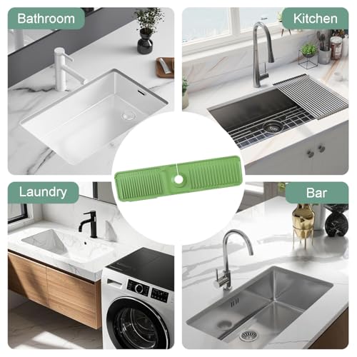 24 Inch Silicone Faucet Mat for Kitchen Sink Splash Guard Folding Faucet Mat with Button Lock Water Draining Pad for Kitchen Bathroom Bar(Green) - color: Green