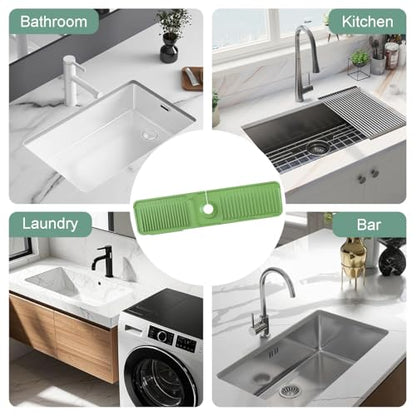 24 Inch Silicone Faucet Mat for Kitchen Sink Splash Guard Folding Faucet Mat with Button Lock Water Draining Pad for Kitchen Bathroom Bar(Green) - color: Green