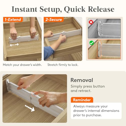 Lifewit 3.2" High Drawer Dividers for Clothes, Adjustable Drawer Organizers | 10.5"-16.5" Expandable Plastic Separator for Dresser, Kitchen, Cabinet, Closet, Nursery, Socks & Underwear Storage, 4 Pack - size: 3.2"H, 10.5-16.5"L