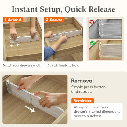 Lifewit 3.2" High Drawer Dividers for Clothes, Adjustable Drawer Organizers | 10.5"-16.5" Expandable Plastic Separator for Dresser, Kitchen, Cabinet, Closet, Nursery, Socks & Underwear Storage, 4 Pack - size: 3.2"H, 10.5-16.5"L