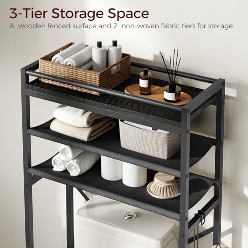 MAHANCRIS Over Toilet Storage, 3-Tier Bathroom Organizer Shelf with Toilet Paper Holder, Freestanding Space Saver Bathroom Shelves Above Toilet for Bathroom, Laundry Room, Black TSBK1201 - color: Black