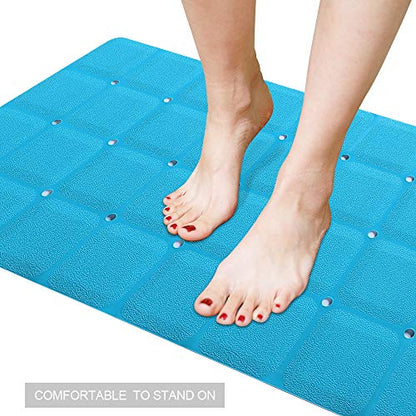 Webos Foldable Non Slip Silicon Bath Mat Bathtub mat Shower mats no Suction Cups for Textured Tub and Reglazed Tub(Foldable-Blue, 28-inch x 14-inch) - color: Foldable-blue