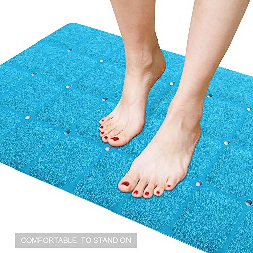 Webos Foldable Non Slip Silicon Bath Mat Bathtub mat Shower mats no Suction Cups for Textured Tub and Reglazed Tub(Foldable-Blue, 28-inch x 14-inch) - color: Foldable-blue