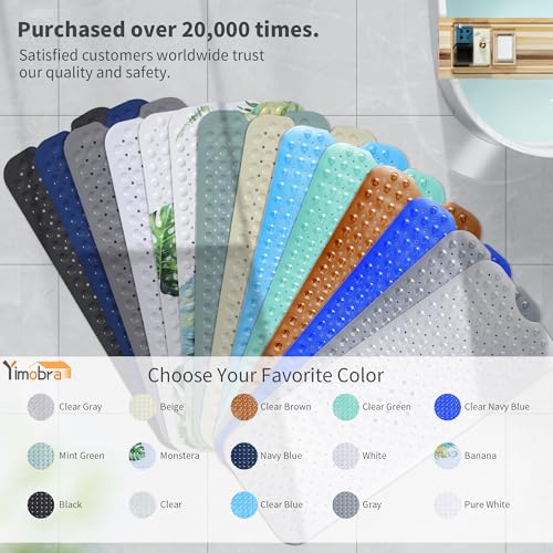 Yimobra Non Slip Bathtub Mat 40 x 16 Inch, Extra Long Shower Mat with Drain Holes, Machine Washable Baby Bath Mats, Strong Suction Cups for Bathroom Floor, Monstera - color: Monstera