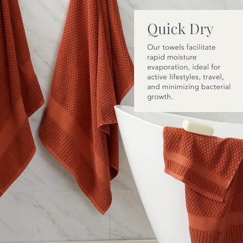 NY Loft 100% Cotton 4-Pack Bath Towel Set | Clay | Oeko-TEX | Quick-Dry | Four 30" x 52" Bath Towels | Super Absorbent | Designer-Styled Texture - color: Baked Clay, size: Bath Towel (4 Pack)