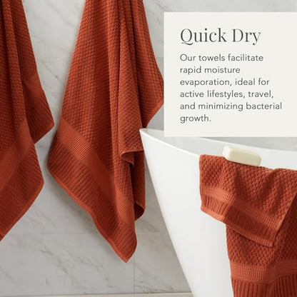 NY Loft 100% Cotton 6-Piece Bath Towel Set | Clay | Oeko-TEX | Quick-Dry | 30" x 52" Bath Towels | 16" x 28" Hand Towels | 12" x 12" Washcloths | Super Absorbent | Designer-Styled Texture - color: Baked Clay, size: 6 Piece Set