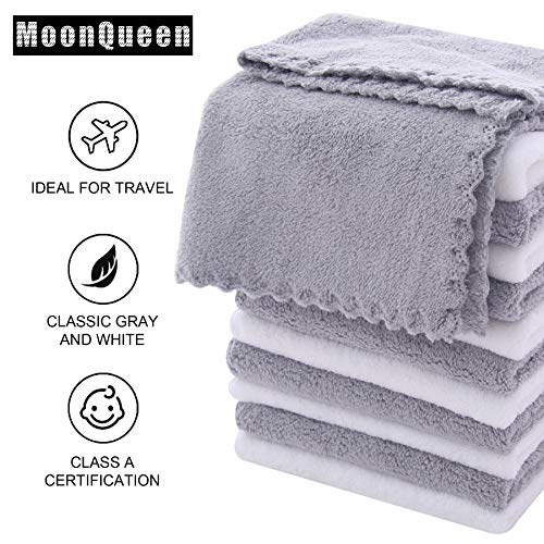 MOONQUEEN Microfiber Facial Cloths Fast Drying Washcloth 12 Pack - Premium Soft Makeup Remover Cloths - Highly Absorbent - color: White-grey, size: 12x12 Inch (Pack of 12)