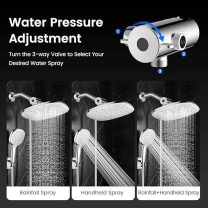 10" Rain Shower Head with Handheld Spray, Dual High Pressure Showerhead | Rainfall Shower Heads Combo with Multi Spray, Detachable Hand Showerhead Set with 71 Inch Shower Hose & Extra Holder - color: Chrome White
