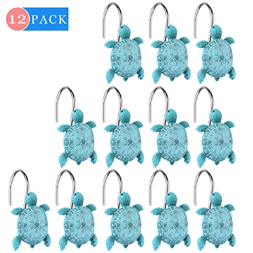 Sea Turtle Shower Curtain Hooks Rings,12PCS Anti Rust Shower Curtain Hooks | Decorative Resin Bath Room Accessories Set,Tropical Beach Fashion Theme Bathroom Decor