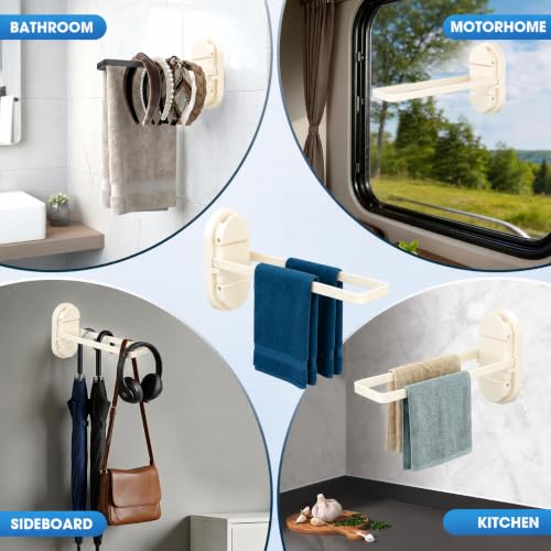 Suction Towel Rack No Drill,21LB Foldable Stainless Steel Bathroom | Dual suction rack holds 21lbs, fits glass & RV. Repositionable tool-free mount, no residue. Fold-flat rustproof brushed steel - color: White