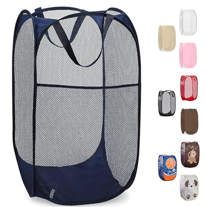 Handy Laundry Collapsible Mesh Foldable Hamper 14" x 14' x 24" Navy Blue - color: Blue