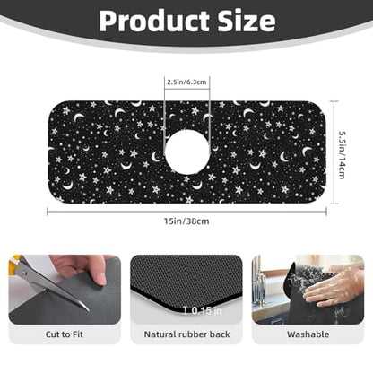 Black And White Moon Star Kitchen Sink Splash Guard Faucet Mat Super Absorbent Fast Drying Mat Sink Gadgets-Fast Drying Pad Sink Mat For Kitchen Bathroom (15" X 5.5" ) - color: Black And White Moon Star