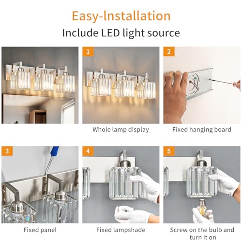 Modern Bathroom Vanity Light 3-Lights Brushed Nickel Vanity Light Crystal Wall Light Bathroom Light Fixtures - color: Nickel Crooked, size: 3-light