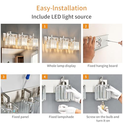 Modern Bathroom Vanity Light 3-Lights Brushed Nickel Vanity Light Crystal Wall Light Bathroom Light Fixtures - color: Nickel Crooked, size: 3-light