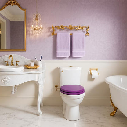 Toilet Seat, Slow Close, Soft Touch, Ultra-Smooth Matte Finish (No Orange-Peel Texture), Premium Moulded Wood, Quick Release, PIKLiDS (Purple, Elongated) - color: Purple, size: Elongated